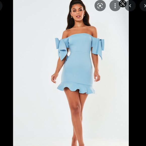 MISSGUIDED - Scuba Ruffle Bow Bardot Mini Dress - Picture 2 of 12